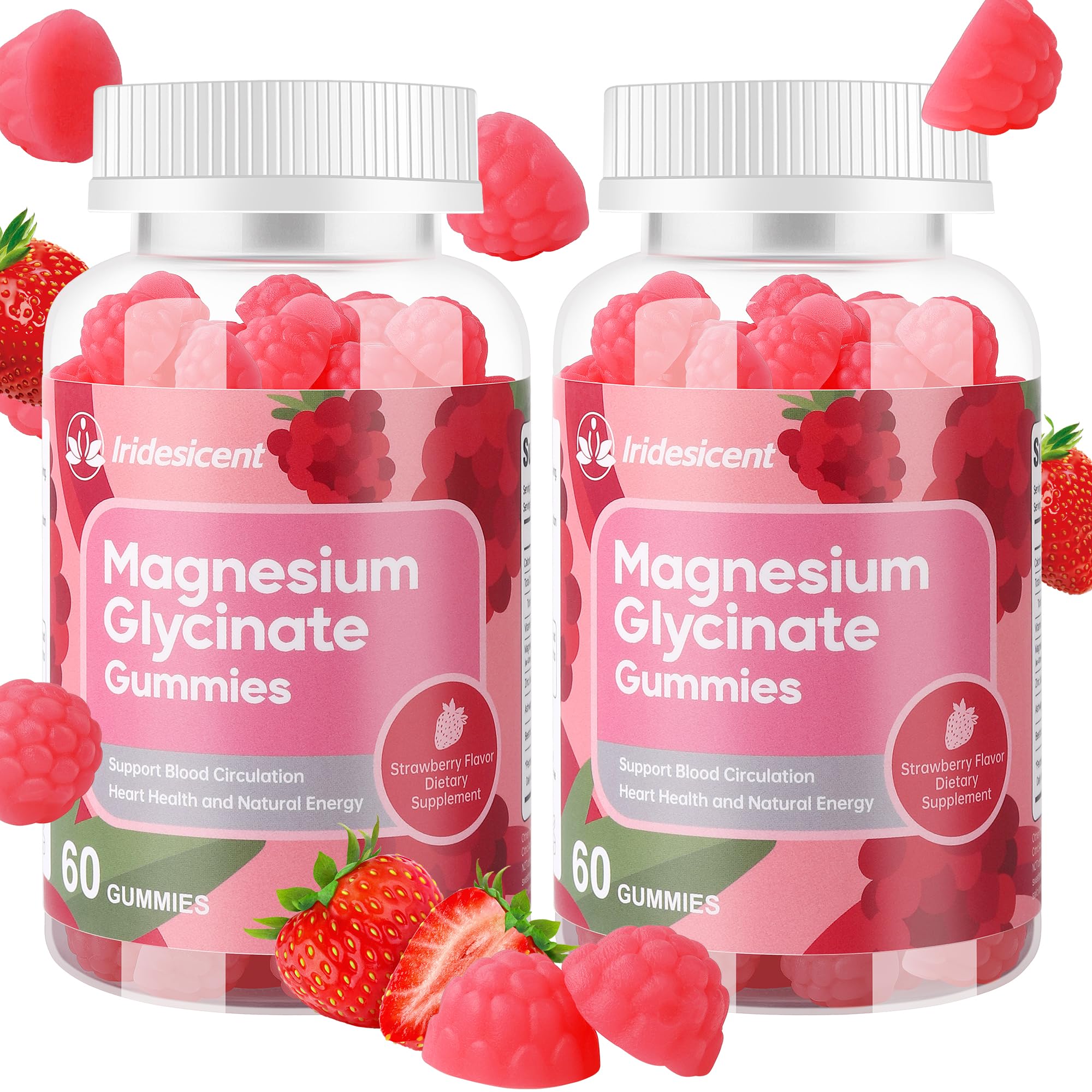 IRIDESICENT Magnesium Glycinate Gummies 400mg, Sugar Free Magnesium Supplement w/Ashwagandha, Zinc, Vegan Magnesium Glycinate Supplement for Adults - 120 Strawberry Gummies