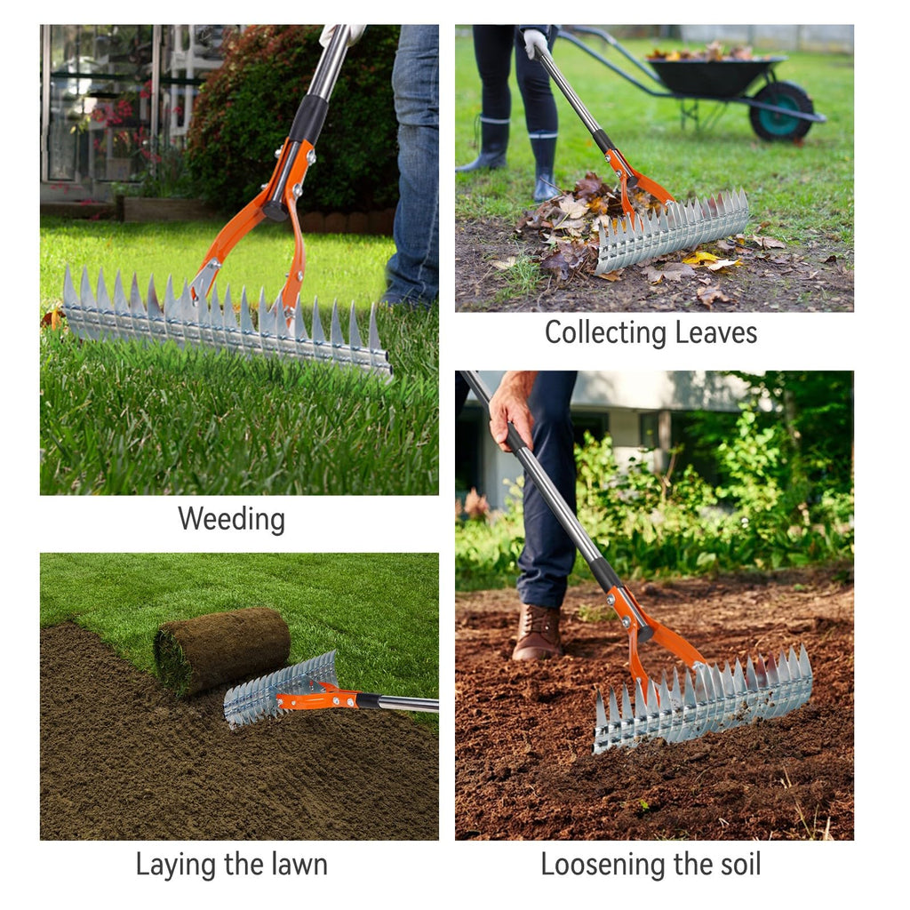 Thatch Rake for Lawns, Yofidra 15" Heavy Duty Metal Dethatcher Rake with 5FT Handle, 70’’ Adjustable Manual Thatcher with 19-Tine for Lawn Loosening Soil, Yard and Removing Dead Grass