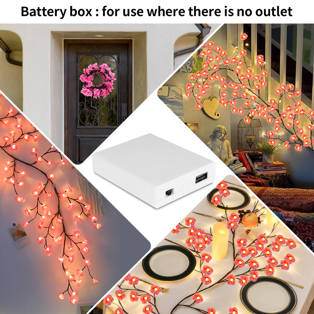 7.55FT 144LED Pink Cherry Blossom Tree Branch Lights for Wall Battery Box
