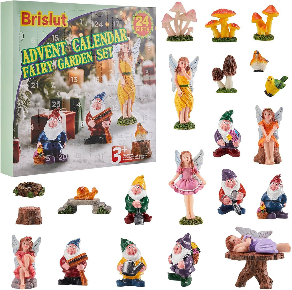 24 Days Magic Fairy Garden Accessories Advent Calendar, Waterproof Fade Resistant DIY Miniature Garden Decor Holiday Birthday Countdown Surprise Gift for Kids Fairy Lovers