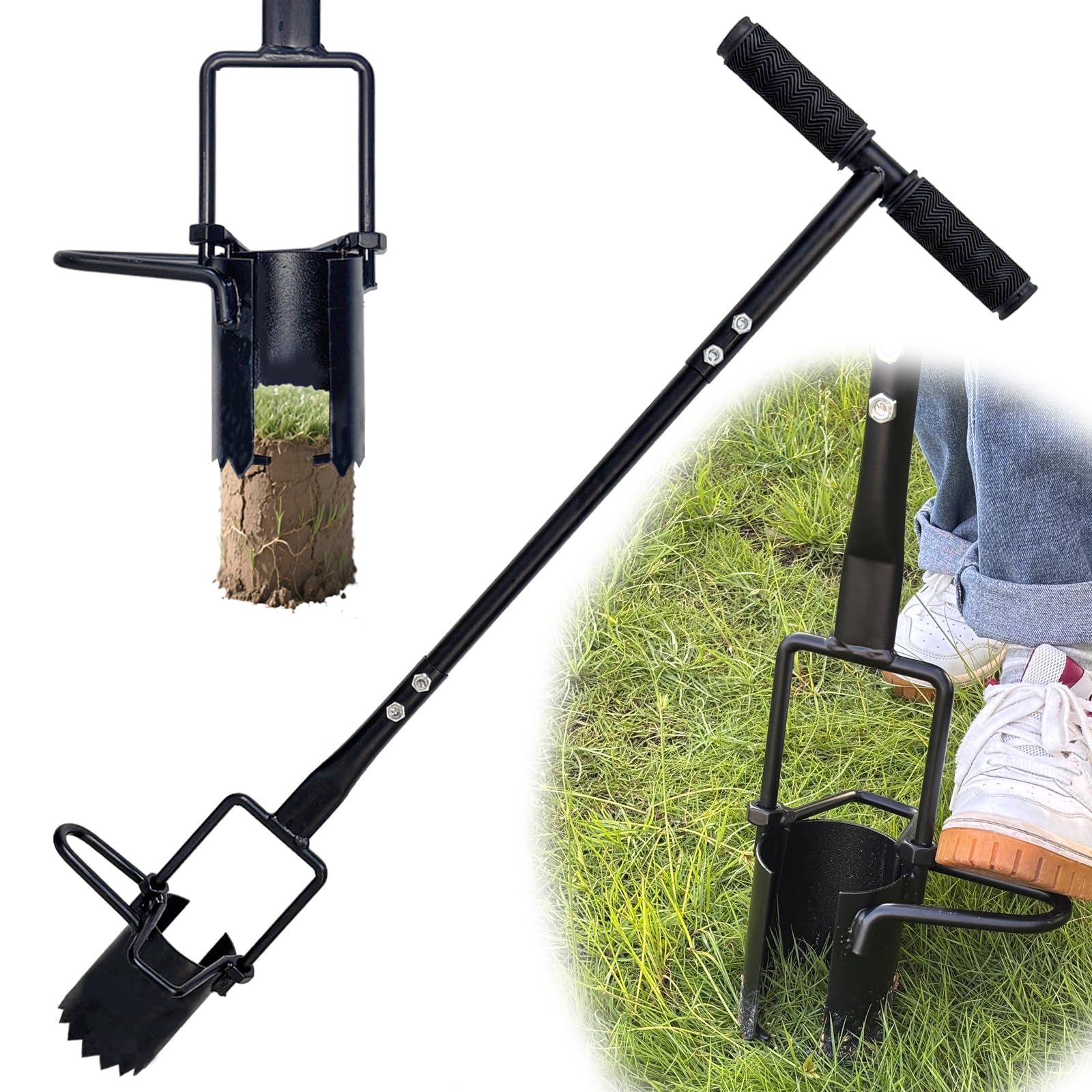 Bulb Planter Tool Long Handle,Soil Sampler Lawn Aerator with Soft Grip,Serrated Base Gardening Bulb Transplanter,Heavy Duty Sod Plugger for Digging Holes to Plant Daffodils,Tulips, Iris