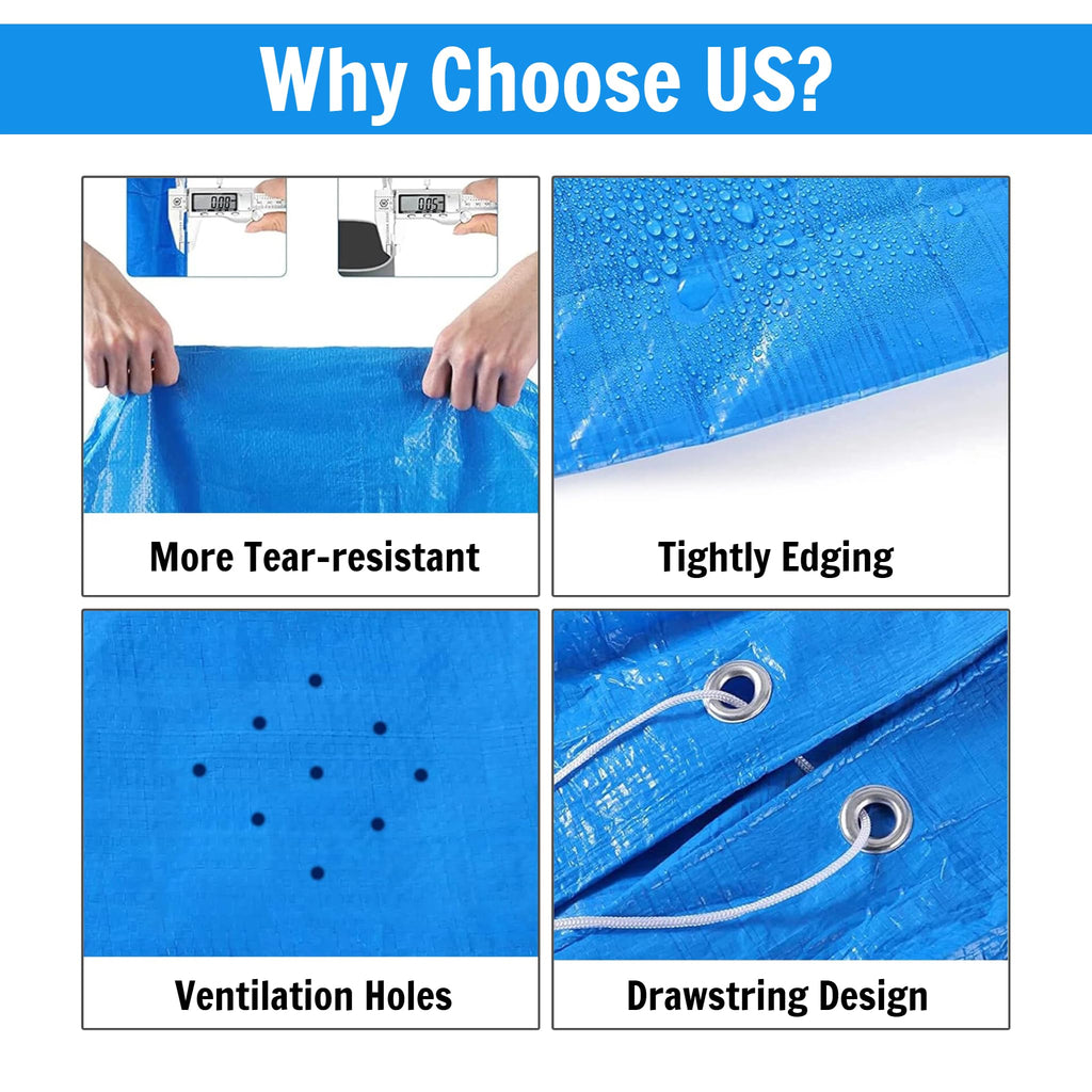 Pool Cover for Round Inflatable Swimming Pool, Round Pool Covers, Built-in Drawstring Dustproof Rainproof Foldable Above Ground Pool Cover (Blue, 10ft)