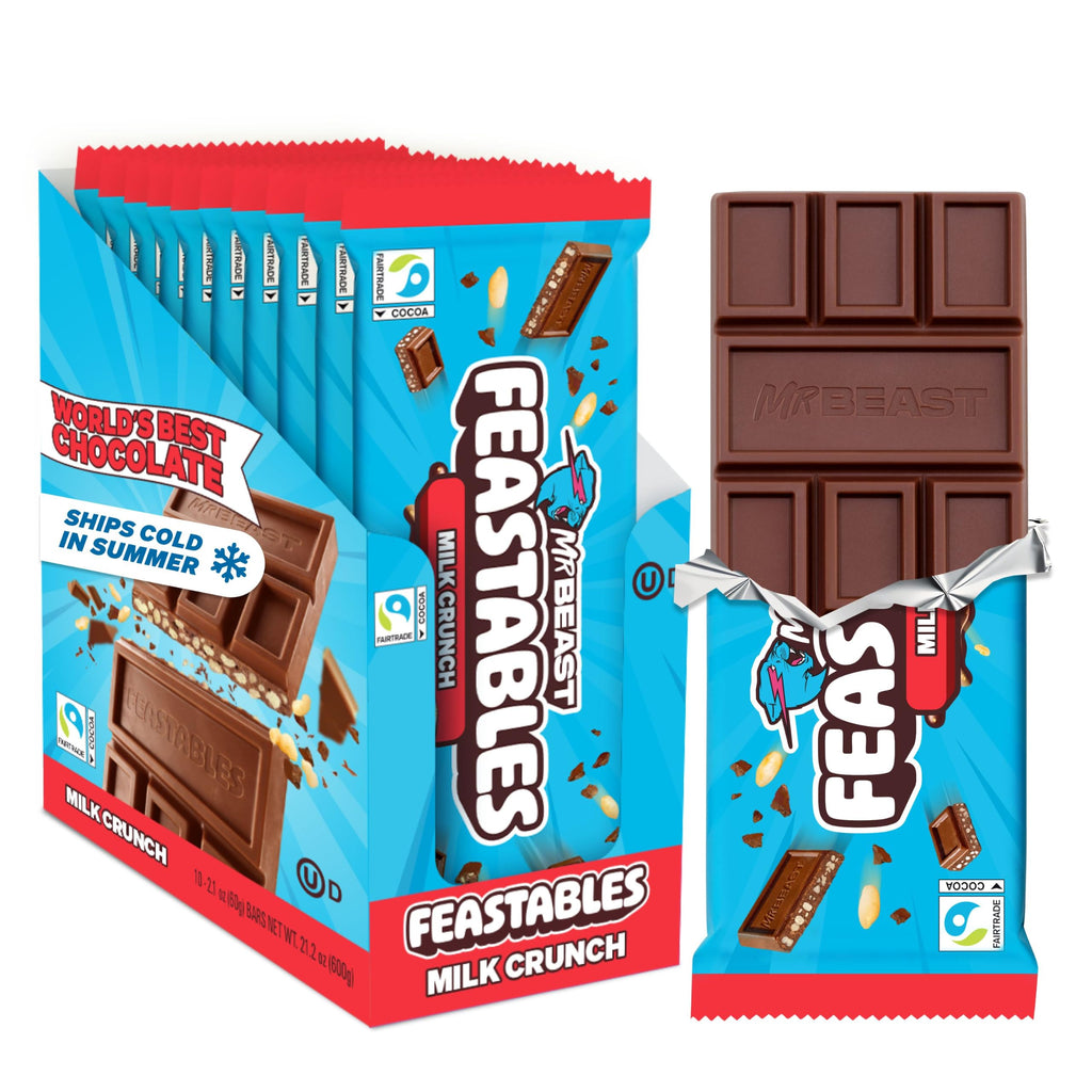 MrBeast Feastables Milk Chocolate Crunch Bar, King Size, 10 Count