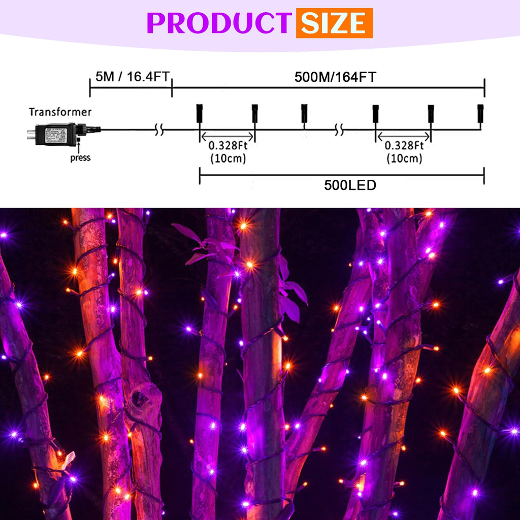 kemooie 500 LED Halloween Lights Outdoor, 164 FT Fairy Lights with 8 Modes