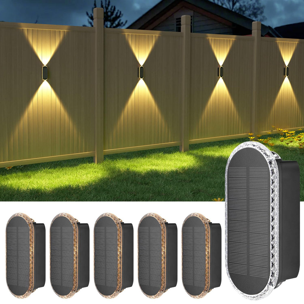 Ellasay Solar Fence Lights Outdoor: 6-Pack Solar Powered Wall Lights Up and Down Waterproof IP65-3 Color Brighter LED Focus Lens SolarLights Dusk to Dawn 12h for Patio/Backyard/Porch/Railing
