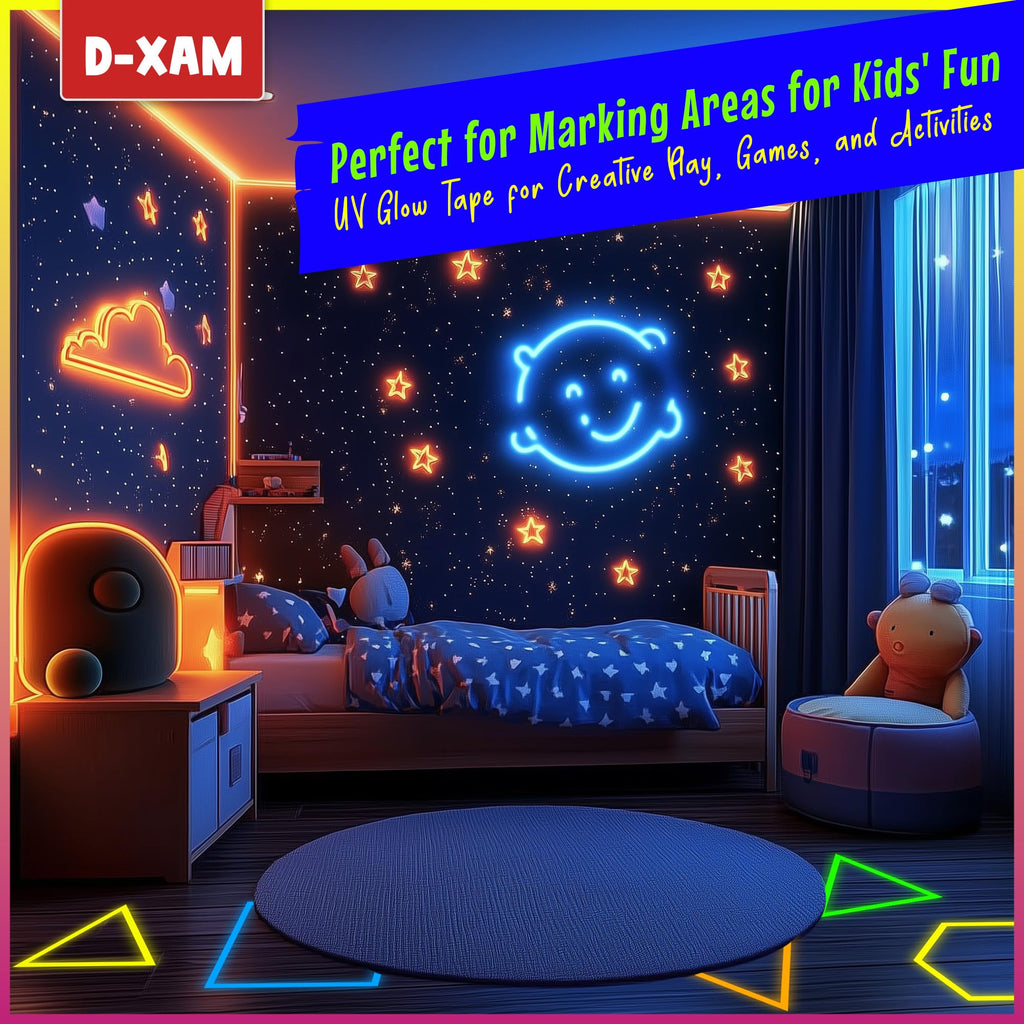 D-Xam 6-Pack Neon Gaffer Tape - 0.6 or 1 inch UV Blacklight Reactive Glow in The Dark Tape, Best for Parties, Dance Floors, Theaters & DIY Projects - 6 Vibrant Colors (1 inch x 15 feet)