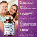 biophix B-3 Nicotinamide 500 mg 60 Caps - Nicotinic Amide Niacin Natural Flush-Free Vitamin Formula - Supports Skin Cell Health