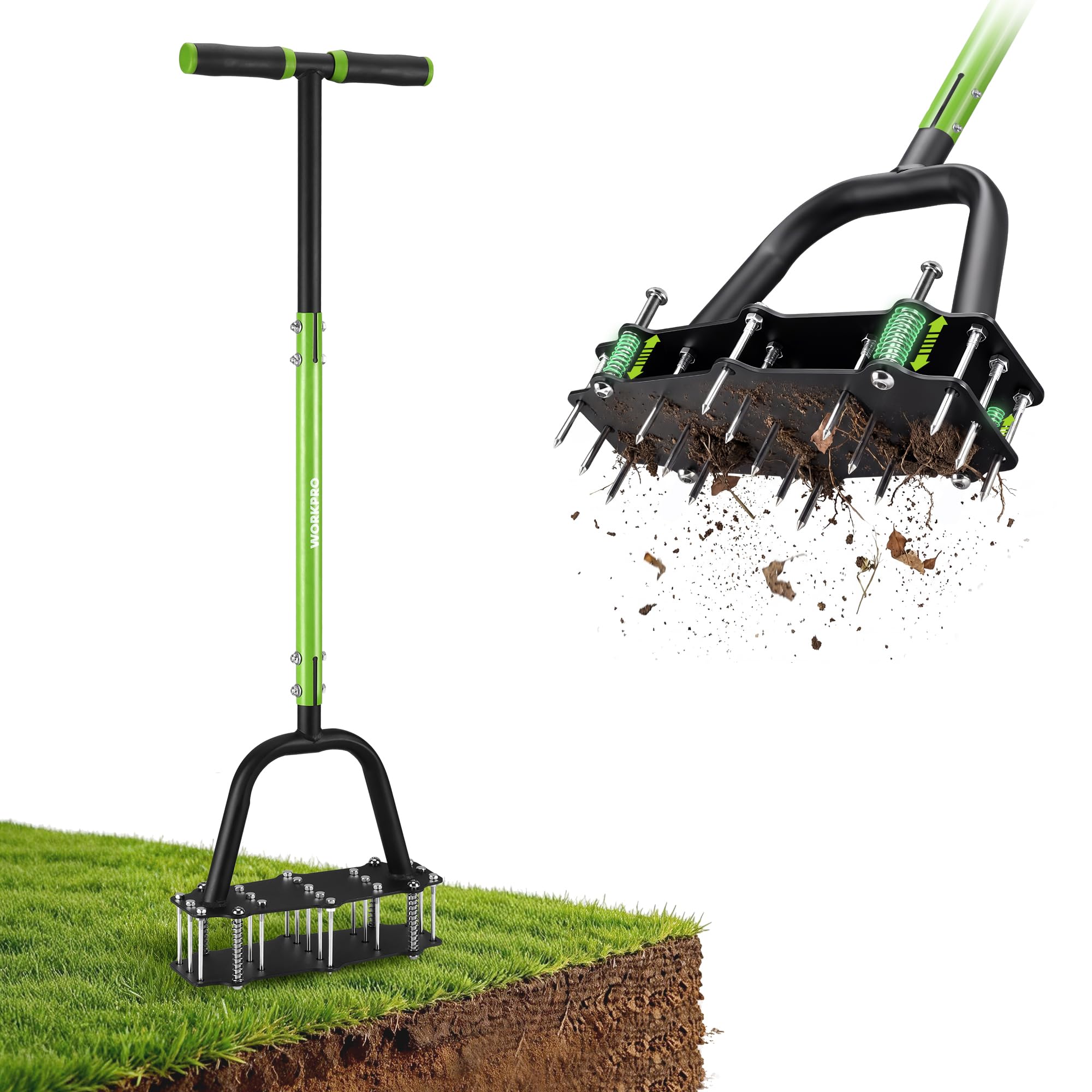 WORKPRO 38” Lawn Aerator Tool with 17 Spikes, Manual Lawn Aerators