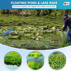 Floating Lake Rake, Leaf Collector for Gardening, 36" Aluminum Landscape Rake with Adjustable Handle, 33FT Rope & Float, Weed Algae Removal, Multifunctional Detachable Aquatic Weed Rakes