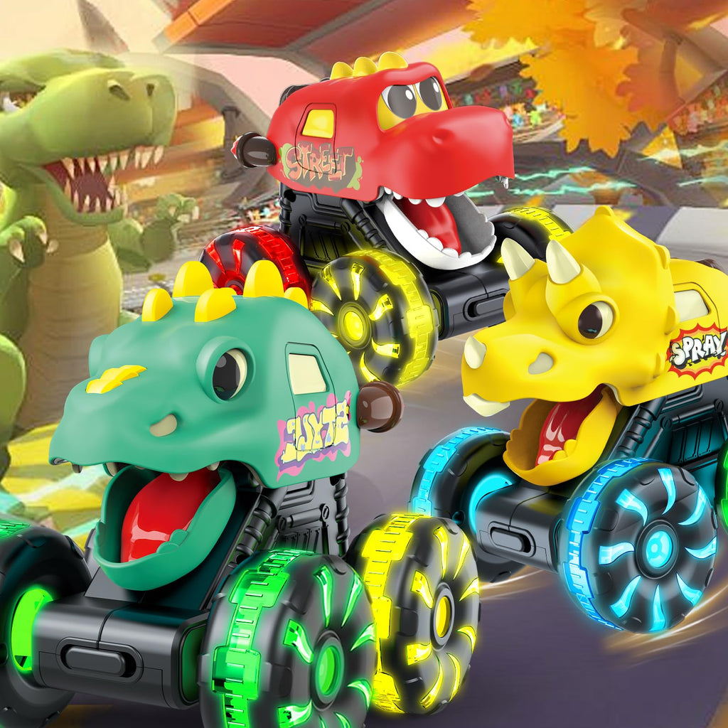 Monster Truck Toys Dinosaur Cars, Press and Go Light Up Cars for Toddlers