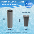 Pool Fence Deck Sleeves & Hole Caps - Putty 6 Pack - 1 Inch Pole Fencing, Inserts with Plugs, Universal Fit for DIY Safety Fence,
