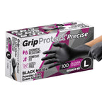 GripProtect Precise Black Nitrile Gloves 4 Mil – Chemical Resistant Nitrile Gloves with Textured Grip for Mechanics, Tattoos, Food Prep & Cleaning - Medical Grade Disposable Gloves, Large, 100