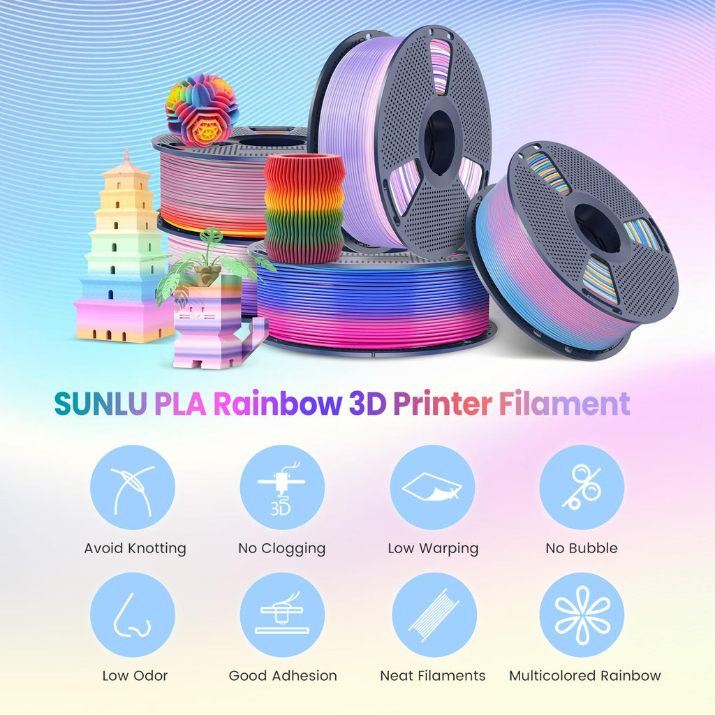 SUNLU Rainbow PLA Filament 1.75mm, 4kg in Total, PLA Rainbow 01-04