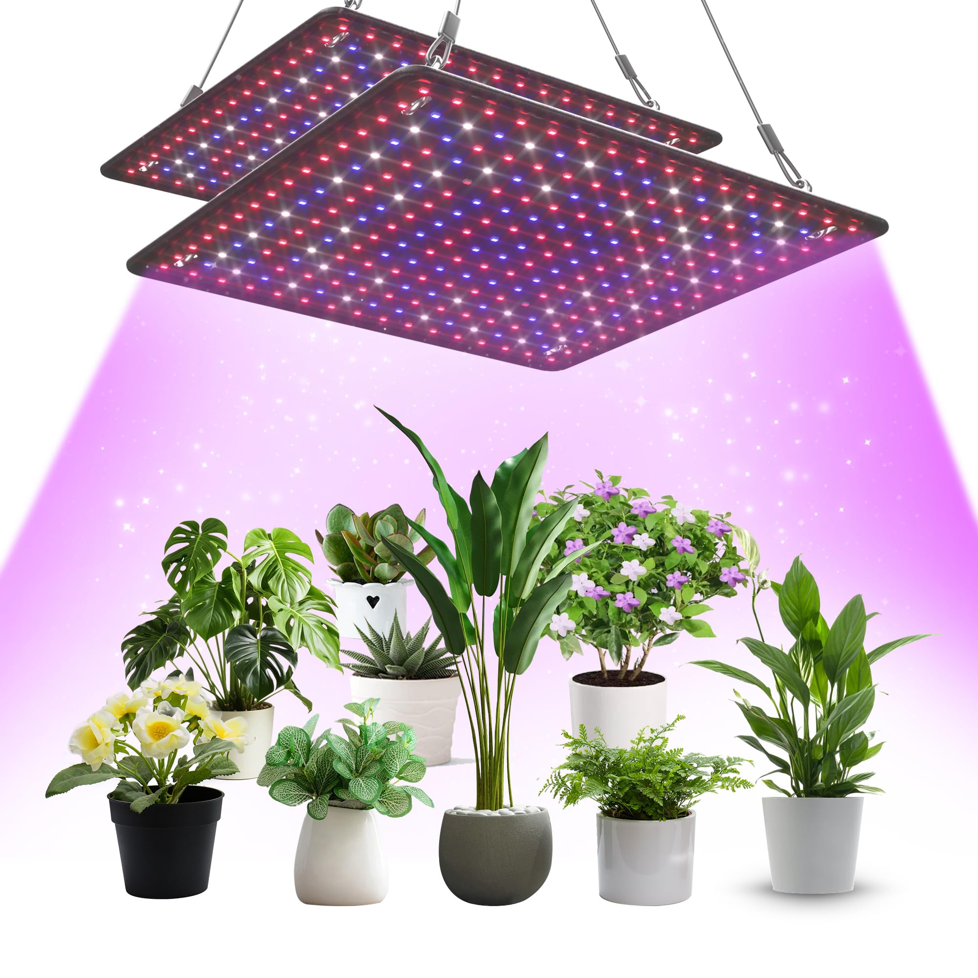 Uallhome 2 Pack LED Grow Light Panel Full Spectrum Lamp for Indoor Plants
