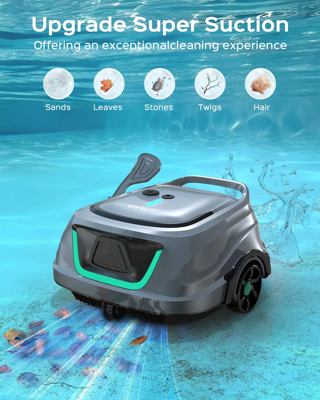 [2026 New] WYBOT A1 Robotic Pool Cleaner – Dual-Layer Filtration, 120-Min Runtime, Powerful Cordless Pool Vacuum for Above-Ground & Flat Pools, Efficient Debris Removal & Auto-Parking Design (Gray)