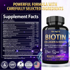 StrongVit Biotin with Hyaluronic Acid, Keratin, and Collagen Supplements - Hair Growth Vitamins for Women, Healthy Nails and Skin, B1, B2, B3, B6, B7 Complex, USA (120 Capsules)