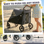 PawHut Dog Stroller for Large Dogs, One-Click Folding 4 Wheel Large Pet Stroller Wagon for Multiple Pets, All Terrain Spring Suspension w/ 8-Position Adjustable Handle, Mesh Window, Up to 66 LBS, Gray