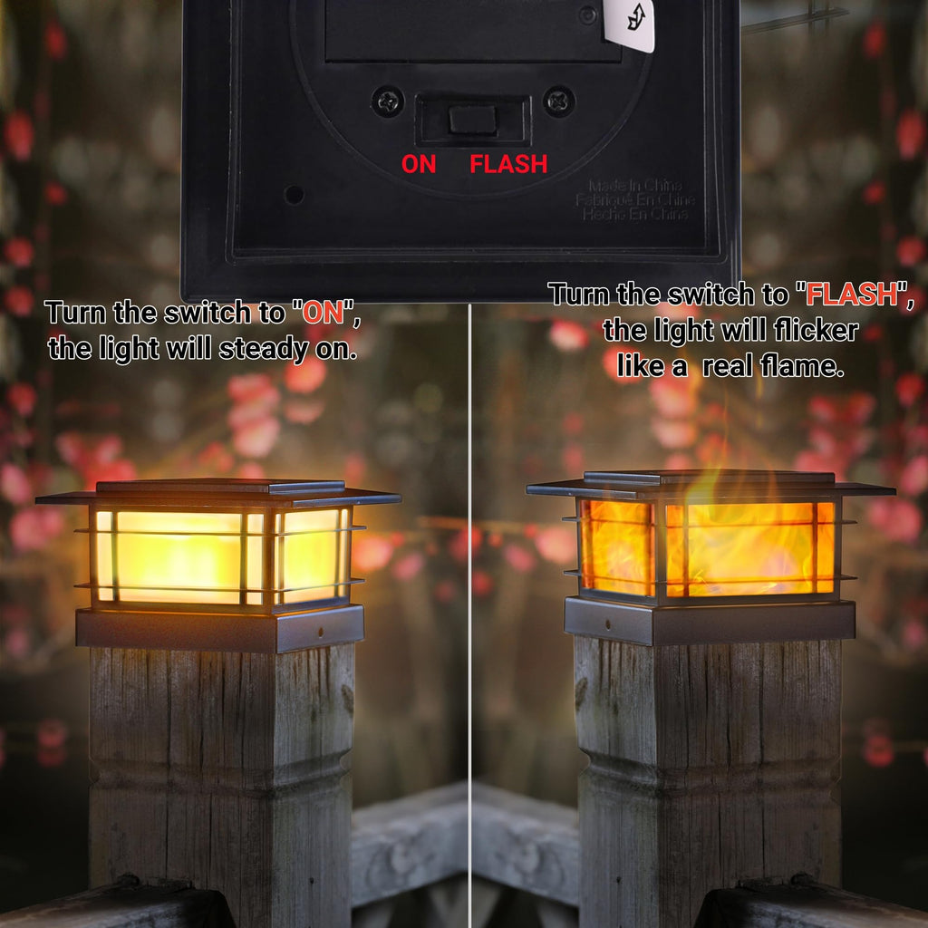 Dynaming 8 Pack Solar Post Cap Lights Outdoor with Flickering Flame Light, Fence Post Solar Lights Fit for 4x4 5x5 6x6 Vinyl/Wooden Posts, High Brightness SMD LED Lighting Decor for Garden Deck Patio