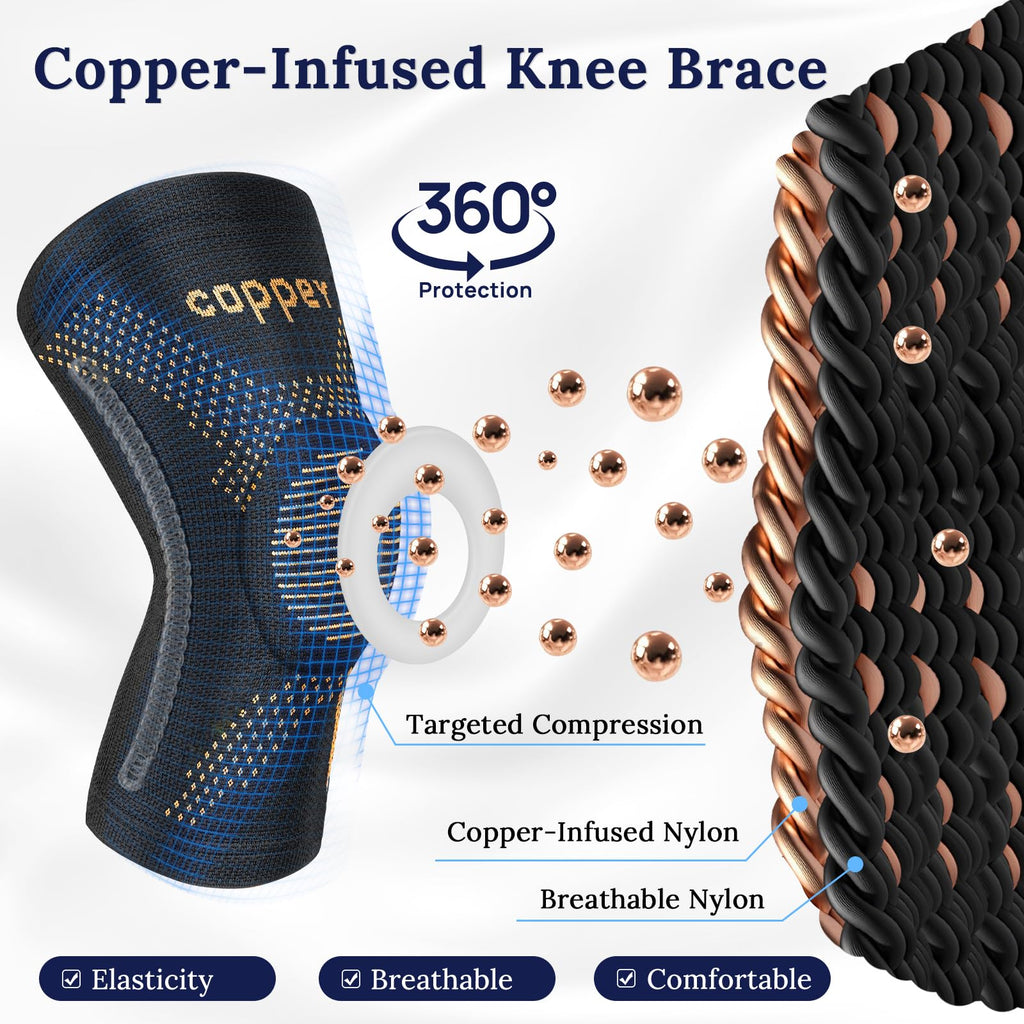 JIUFENTIAN Copper Knee Braces for Arthritis Pain (2 pack)- Professional Knee Suppot with Side Stabilizers - Breathable Compression Sleeves for Pain Relief & Stability (Arthritis, Gym, Work)-Large