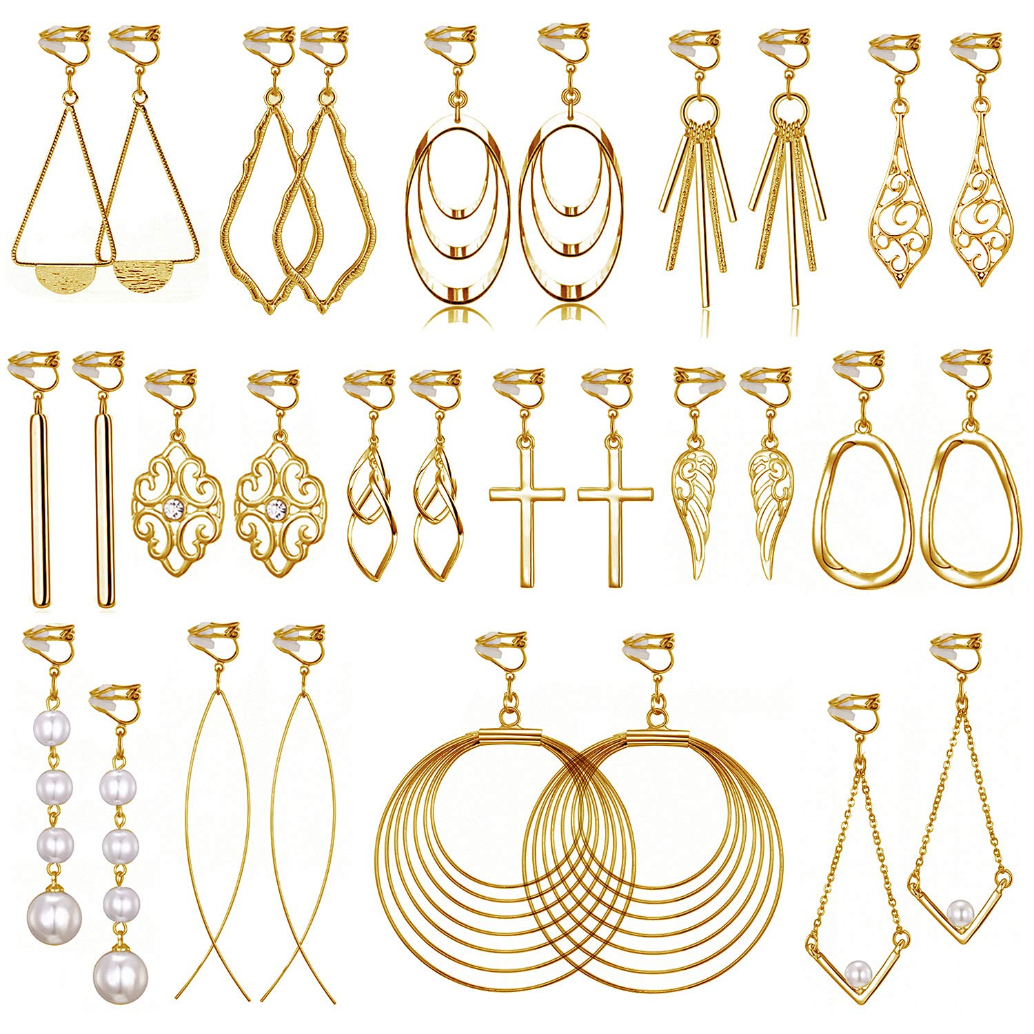 15 Pairs Gold Clip on Earrings for Women Fashion：Celtic Knot,Long Bar,Tear Drop Earring Clip on Hoop Earings for Women-Clipon Ear Rings for Womens (#3)