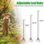 76Inch Adjustable Metal Leaf Rake, 18 Metal Tines Heavy Duty Leaves Rake for Lawns with 8-18" Expandable Head Long Handle Garden Rakes for Leaves Yard Gardening Grass Outdoor Camping Debris
