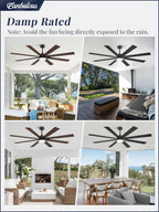 Fanbulous 72 Inch Ceiling Fans with Lights and Remote, Dual-Sided Reversible Blades for Versatile Décor, Quiet DC Motor, Wide-Angle Customized Brightness & 3CCT, Damp Rated for Indoor/Outdoor Use