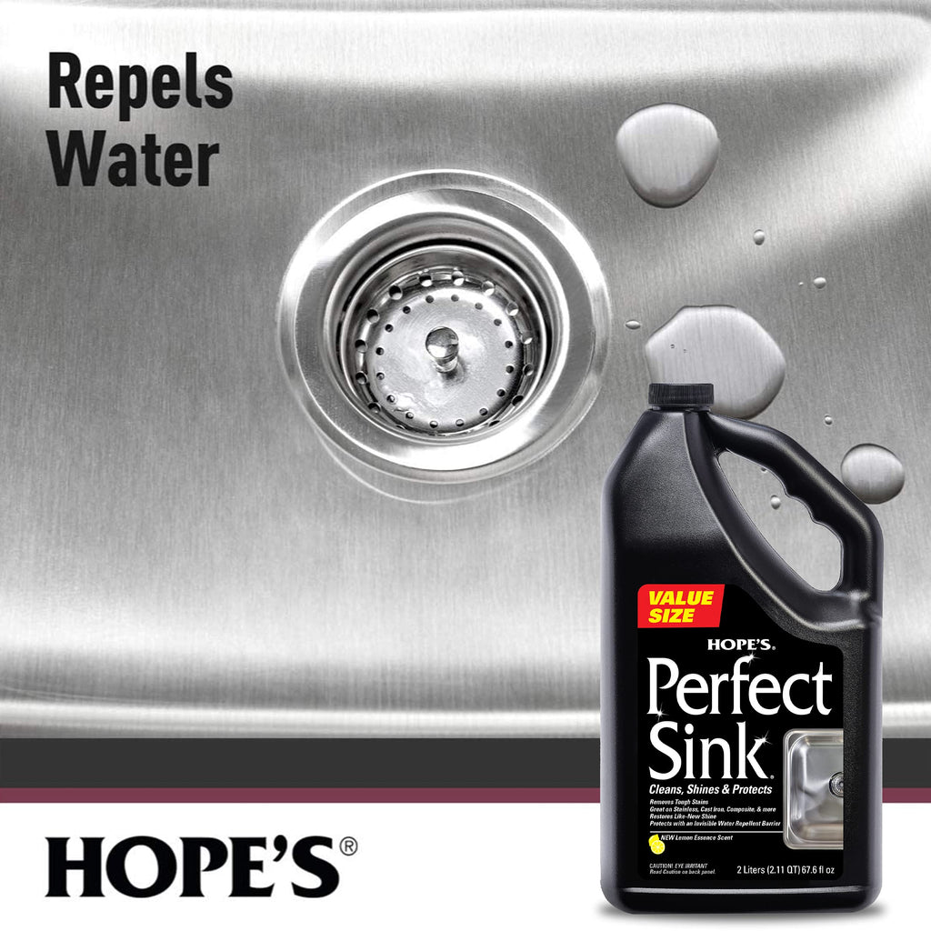 HOPE'S Perfect Sink Cleaner and Polish, Restorative, Water-Repellant, Removes Stains, Ideal for Brushed Stainless Steel, Cast Iron, Porcelain, Corian, Composite, Acrylic, Value Size