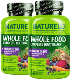 NATURELO Whole Food Multivitamin + Immune Blend with Elderberry & Mushrooms - Complete Multivitamin with Extra Immune Support - C, D3, Zinc, Elderberry, Reishi, Shitake, 60 Vegan Capsules (Pack of 2)