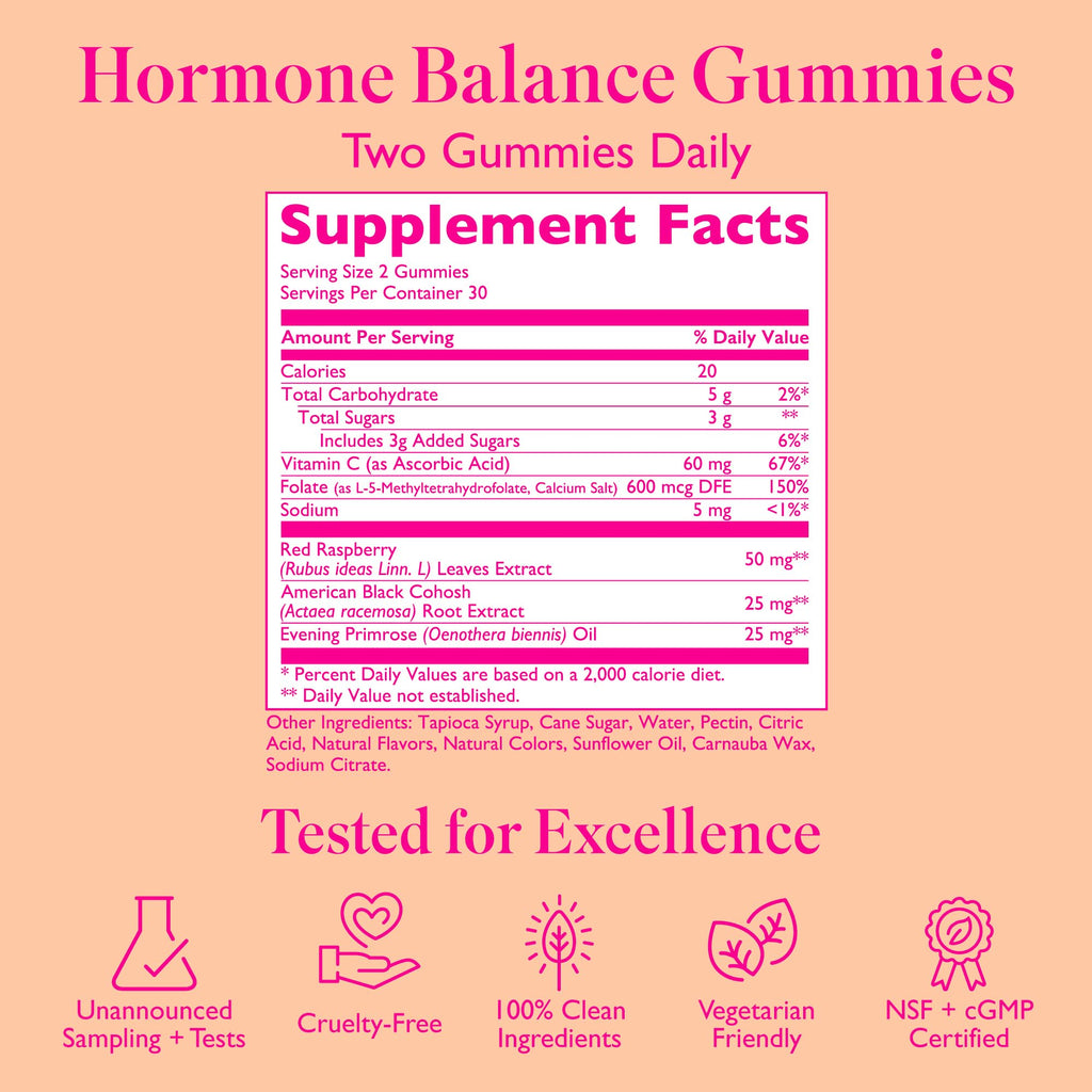 Amy Suzanne Hormone Balance Gummies for Women - Hormone Harmony for Mood, Energy, Bloating - Hormonal PMS, Perimenopause & Menopause Support - Red Raspberry Leaf & Black Cohosh - 60 Gummy Supplements