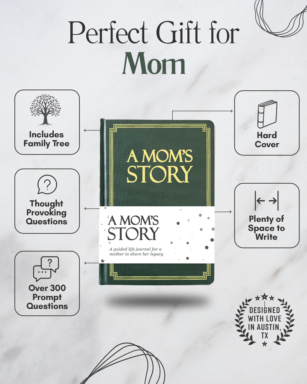 Mom's Life Story Journal (Hardcover): A Meaningful Keepsake for Mom to Share Her Journey and Memories, Book Includes 250+ Prompt Questions, Sentimental Gifts for Mother's Day, Birthday & Christmas