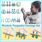 Trnayi 12 Pairs Turquoise Earring Set for Women Turquoise Bohemian Dangle Stud Earrings Round Metal Earrings Boho Vintage Oval Earring Metal for Jewelry(Fresh Style,Green)