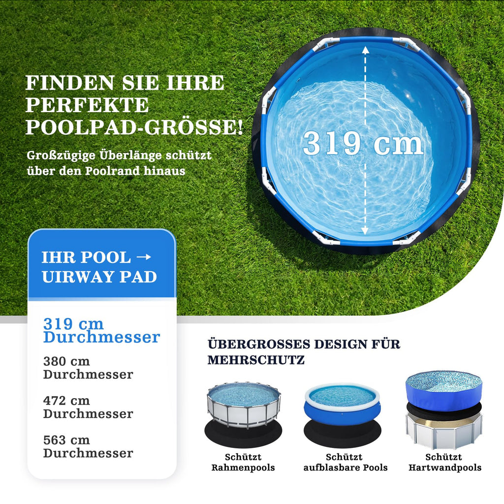 UIRWAY 10FT Round Pool Liner Pad for Above Ground Pool, [2026 New 300G/M² Thicker Heavy Duty] Black Seamless Pool Padding Underlayment for Pool Bottom, Prevent Punctures Weed Barrier Extend Liner Life