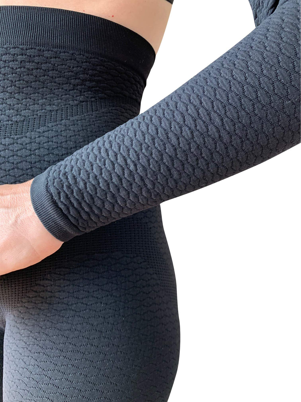 Bioflect® Compression Arm Sleeves Wrap with Bioactive Fibers and Raised Massaging Knit - for Support and Comfort - Black L/XL