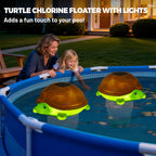 Chsuiwe Pool Chlorine Floater with Light, Turtle Solar Chlorines Floaters with Adjustable Release, Chlorine Floater for 4 * 3'' Disks, Easy Opening Floating Pool chlorines Dispenser for Swimming Pool