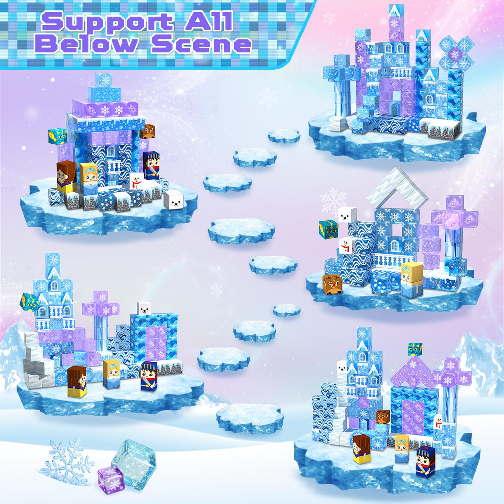 Magnetic Blocks - 100Pcs 0.8in Transparent Building Block for Kids Ages 4-8, Magnet Blocks for Blue Princess Castle Build, Building Cubes Tiles Princess Toys for Girls Age 3 4 5 6 7 8-12 Birthday Gift