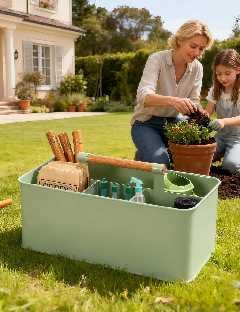 Candco Gardening Tool Caddy, Wooden Handle and 4 Compartments