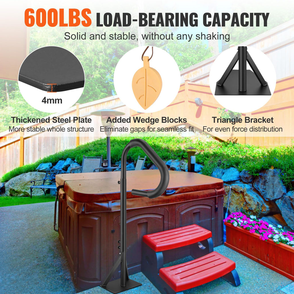 VEVOR Hot Tub Handrail, 360 Rotatable Spa Side Handrail with 48"-63" Adjustable Height, Rust-Proof Aluminum Spa Hot Tub Hand Rail with Slide-Under Mount Base for Indoor & Outdoor, 600LBS Capacity