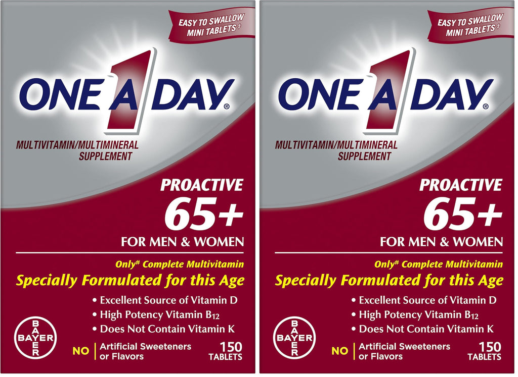 ONE A DAY Proactive 65+, Mens & Womens Multivitamin, Supplement with Vitamin_A, Vitamin_C, Vitamin_D, and Zinc for Immune Health Support*, Calcium, Folic Acid & More, Tablet, 150 Count (Pack of 2)