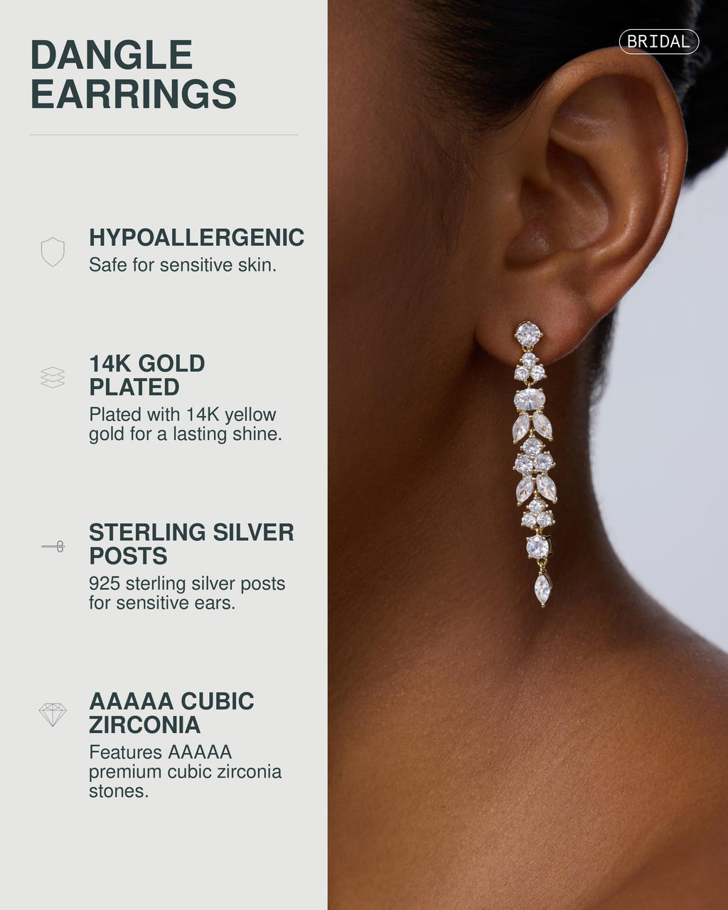 PAVOI 14K Yellow Gold Plated Cubic Zirconia Dangle Earrings for Women