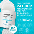 Neutralyze Exfoliating Acne Treatment Wipes - Maximum Strength, Textured Acne Pads with Mandelic Acid & Salicylic Acid for Face & Body - Suitable for All Skin Types, Teens & Adults (100 Wipes)