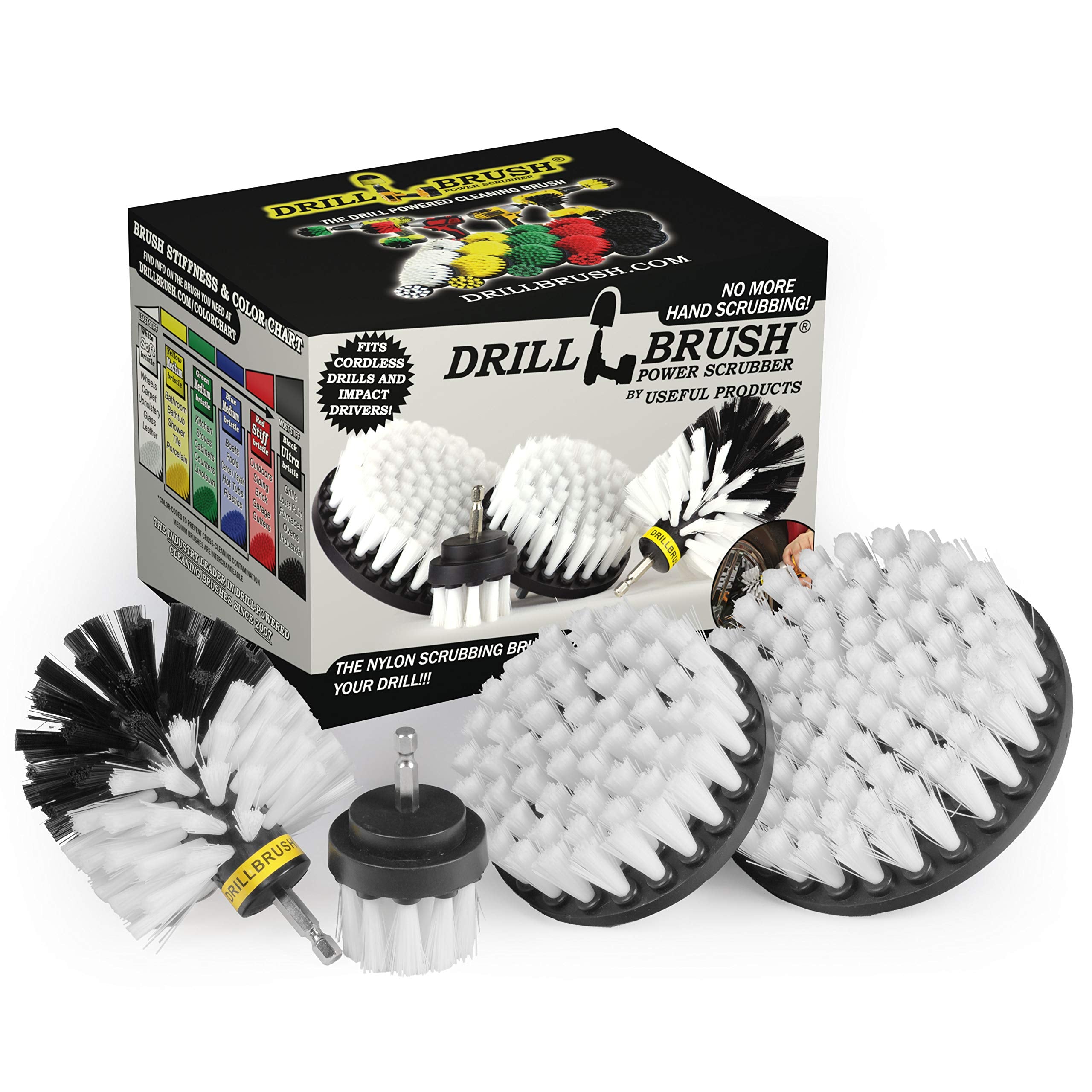 Interior Car Detailing Drill Brush Set - Soft Bristle Power Scrubber Attachments for Cleaning Car, Truck, Upholstery, Carpet, Leather, Seats, Wheels, Rims, Dash, Console, & Trim - Nylon Auto Scrubber