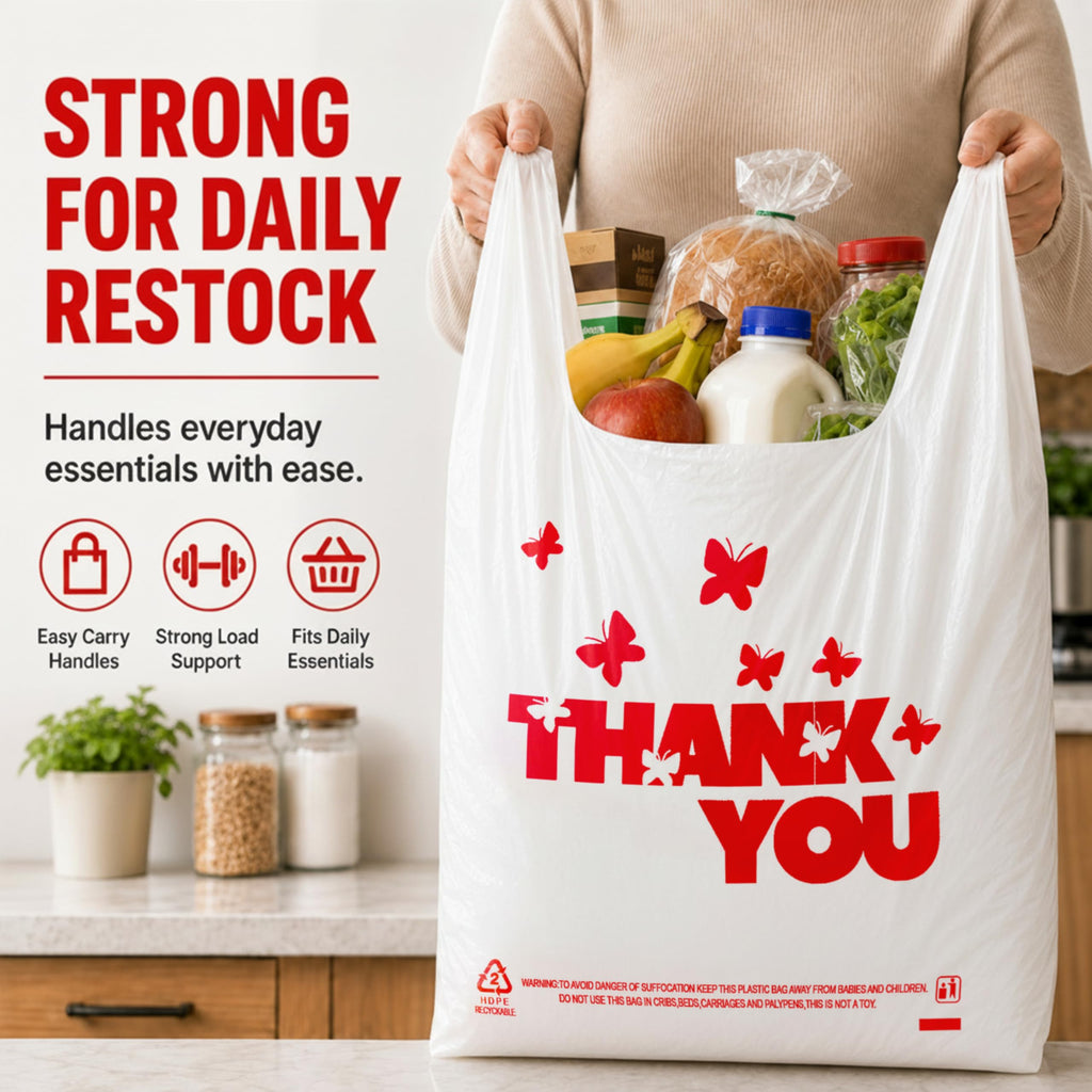 YoYoRain 1000 Count White Thank You T-Shirt Bags, 11 x 6 x 21 in
