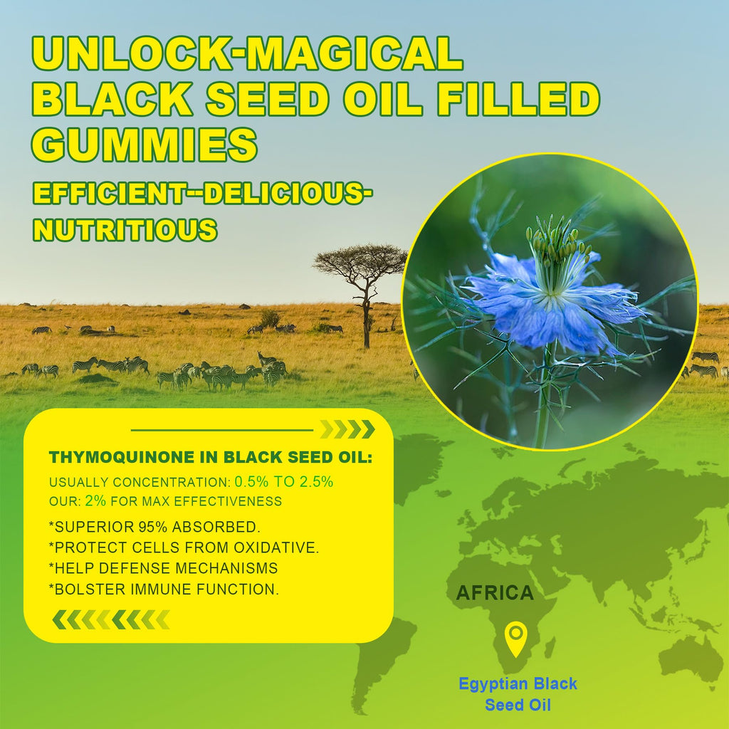 Black Seed Oil Gummies & Chlorophyll, Biotin 500mcg with Hydrolyzed Collagen, Raw Manuka Honey, Organic Cold Pressed - Ultimate Absorption for Skin, Hair & Nails, Digestive, Overall Health, 1 Pack