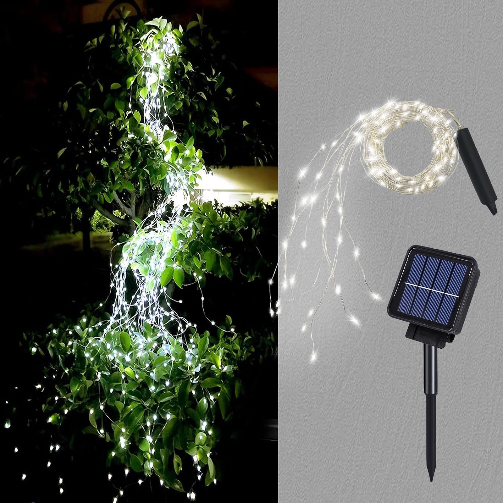 Solar Waterfall Fairy Bunch Lights Outdoor Waterproof 200LEDs 8 Modes Watering Can Light (NO CAN), Solar Powered String Lights Firefly Vine Christmas Tree Garden Decorations Gardening Gifts for Mom