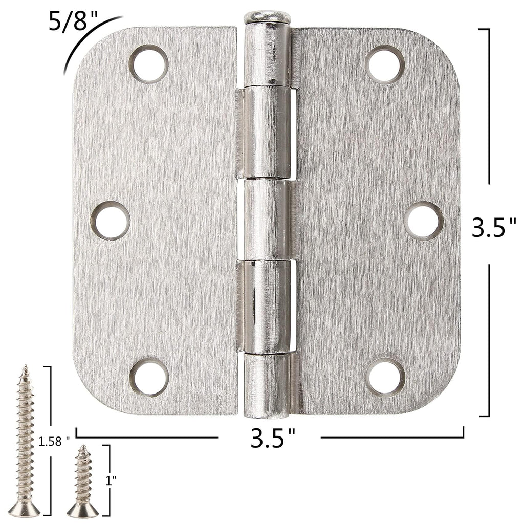48 Pack Interior Door Hinges Brushed Nickel 3.5 Inch x 3 1/2" Rounded 5/8" Radius 3 ½"Satin Iron Bifold Residential Hinge for French Style Slab Single/Double Doors Hardware Kit Living/Bed Room