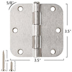 48 Pack Interior Door Hinges Brushed Nickel 3.5 Inch x 3 1/2" Rounded 5/8" Radius 3 ½"Satin Iron Bifold Residential Hinge for French Style Slab Single/Double Doors Hardware Kit Living/Bed Room