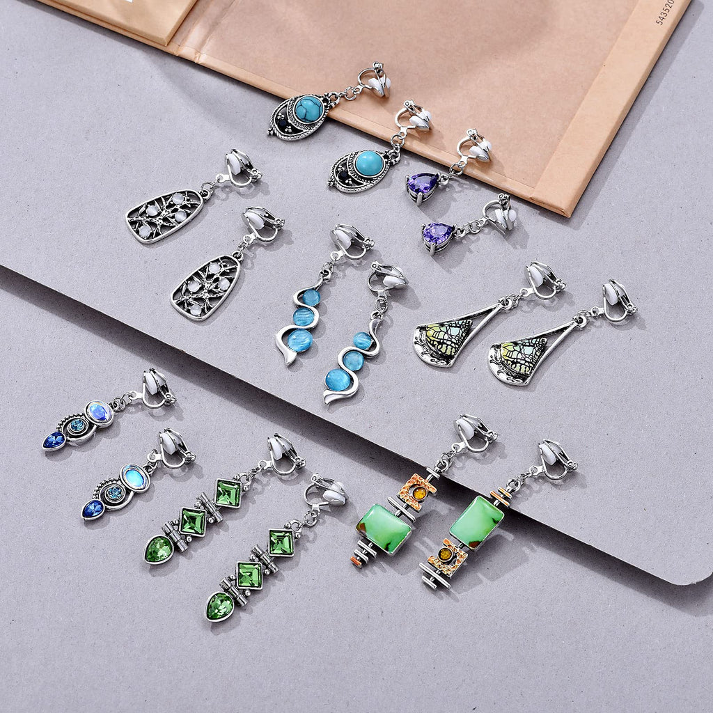 TAMHOO 15 Pairs Clip on Earrings - Dangle & Drop Earrings for Women - Crystal Vintage Set