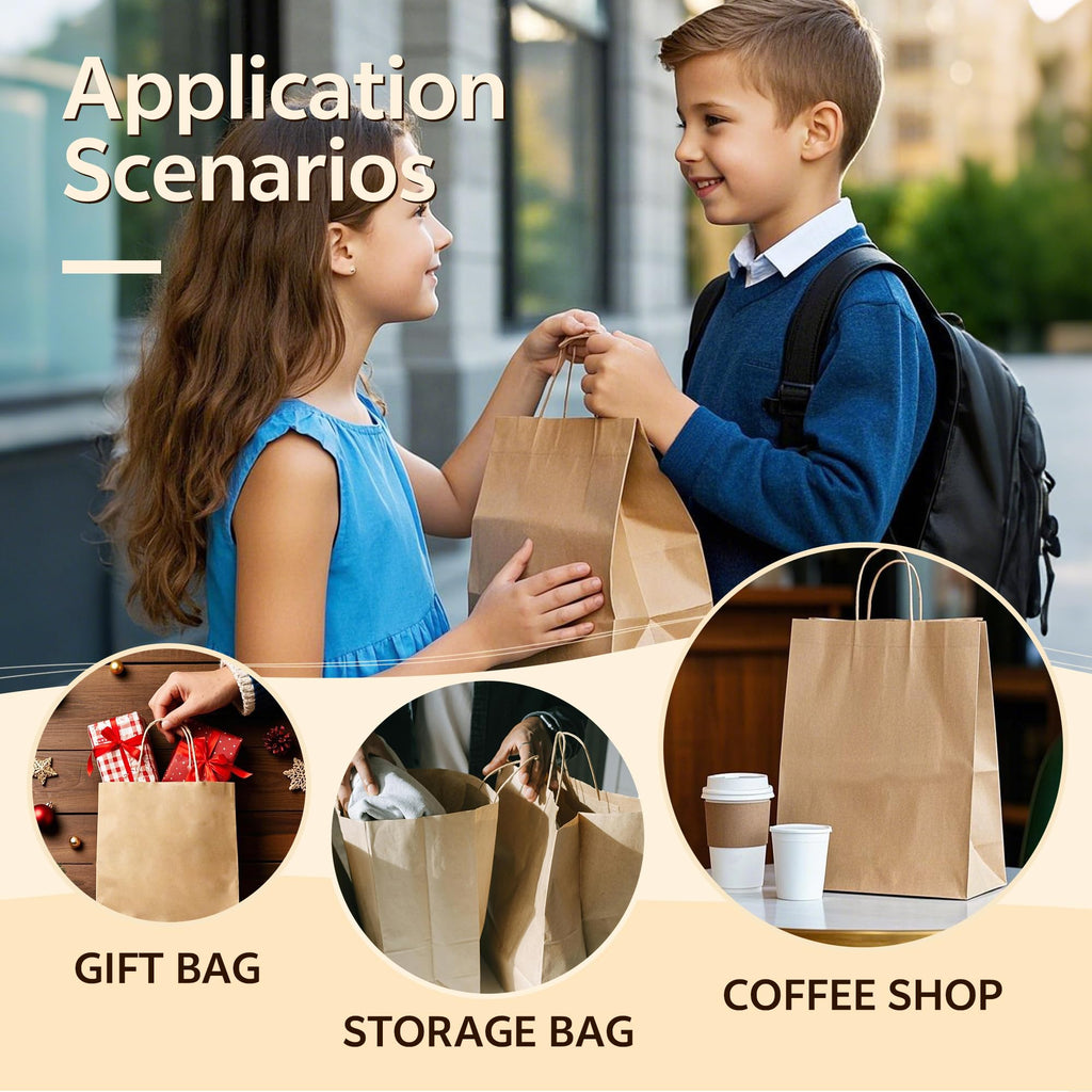 YEEHAW 100 pcs Brown Paper Gift Bags with Handles, 8x4.5x10.8 Inch, Medium