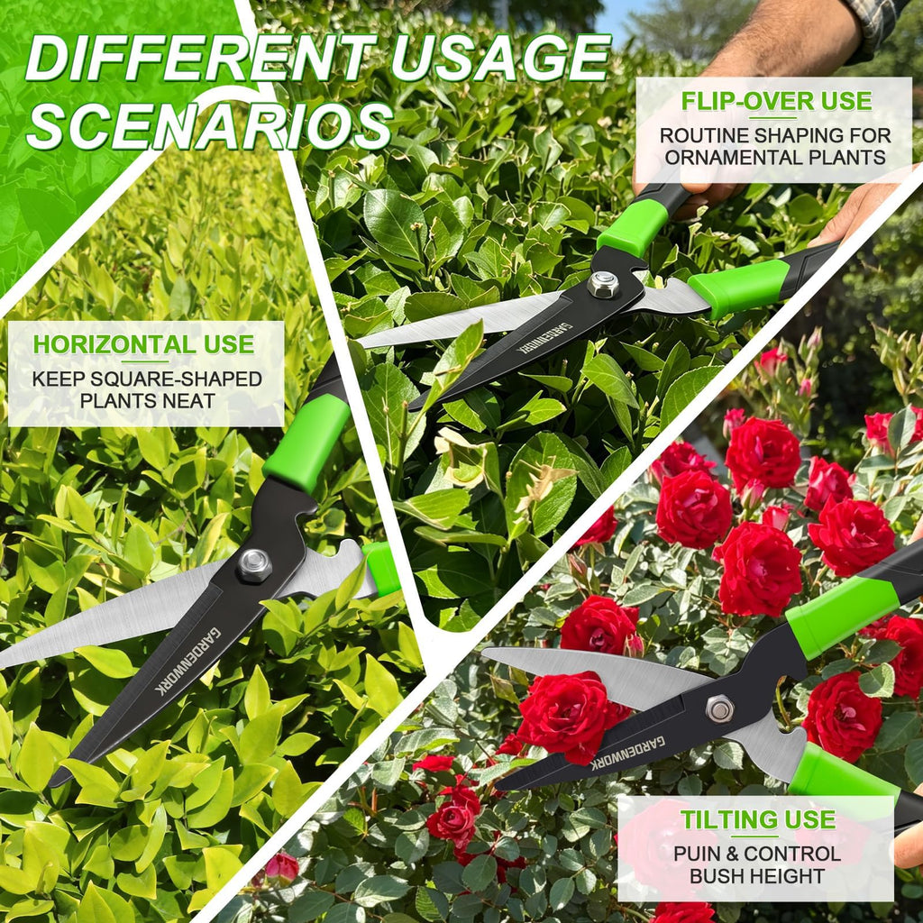 GARDENWORK Hedge Clippers Shears with Teflon Coated&Carbon Steel Blades