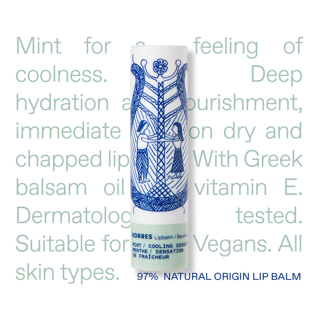 KORRES Balsam Lip Butter Stick Clear Mint, Moisturizing Balm with Greek Hypericum Oil, Nourishing Formula for Smooth Lips, Lightweight Shine, Daily Lip Care, 0.17 oz